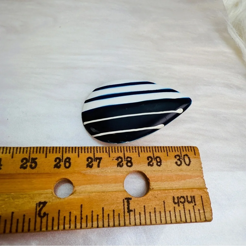 Vintage lightweight, teardrop, white, and blue striped pierced earrings
